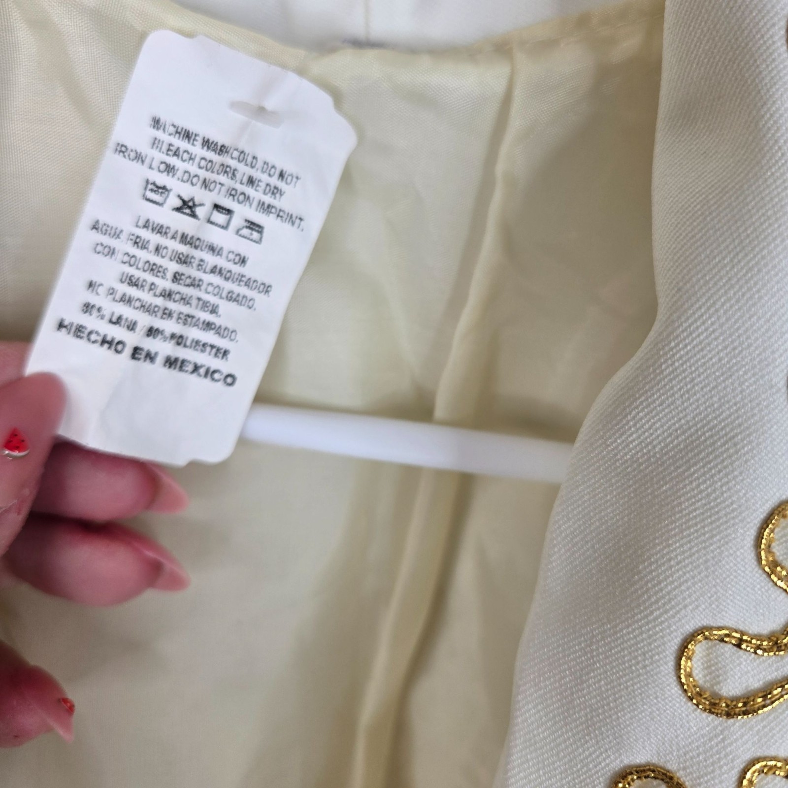 Authentic Traje De Charro Mariachi 3 Pce Suit White Gold Mens Size M