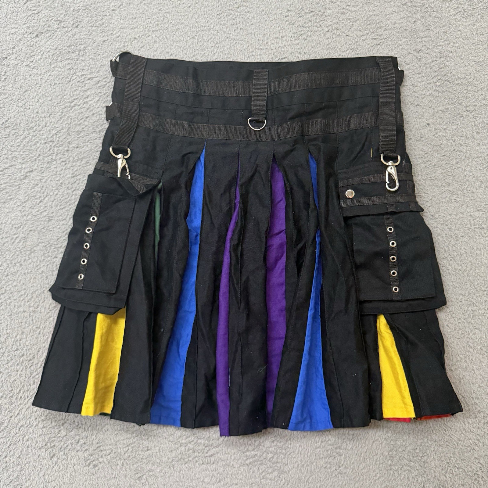 Deluxe hybrid Black/Rainbow Utility Cargo Kilt With Two Pockets Size 40”