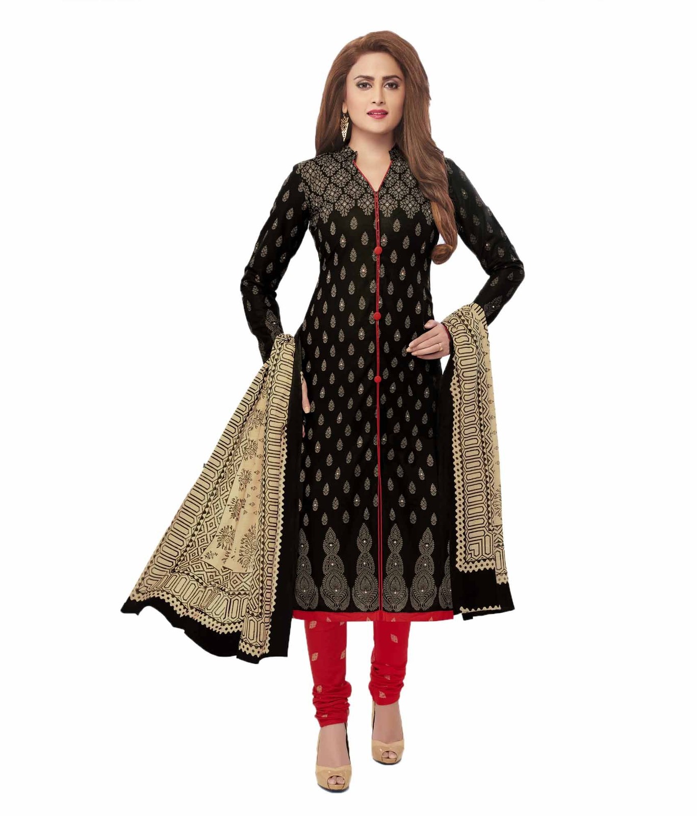 Miraan Cotton Dress Material for Women Black Printed Unstitched Free Size