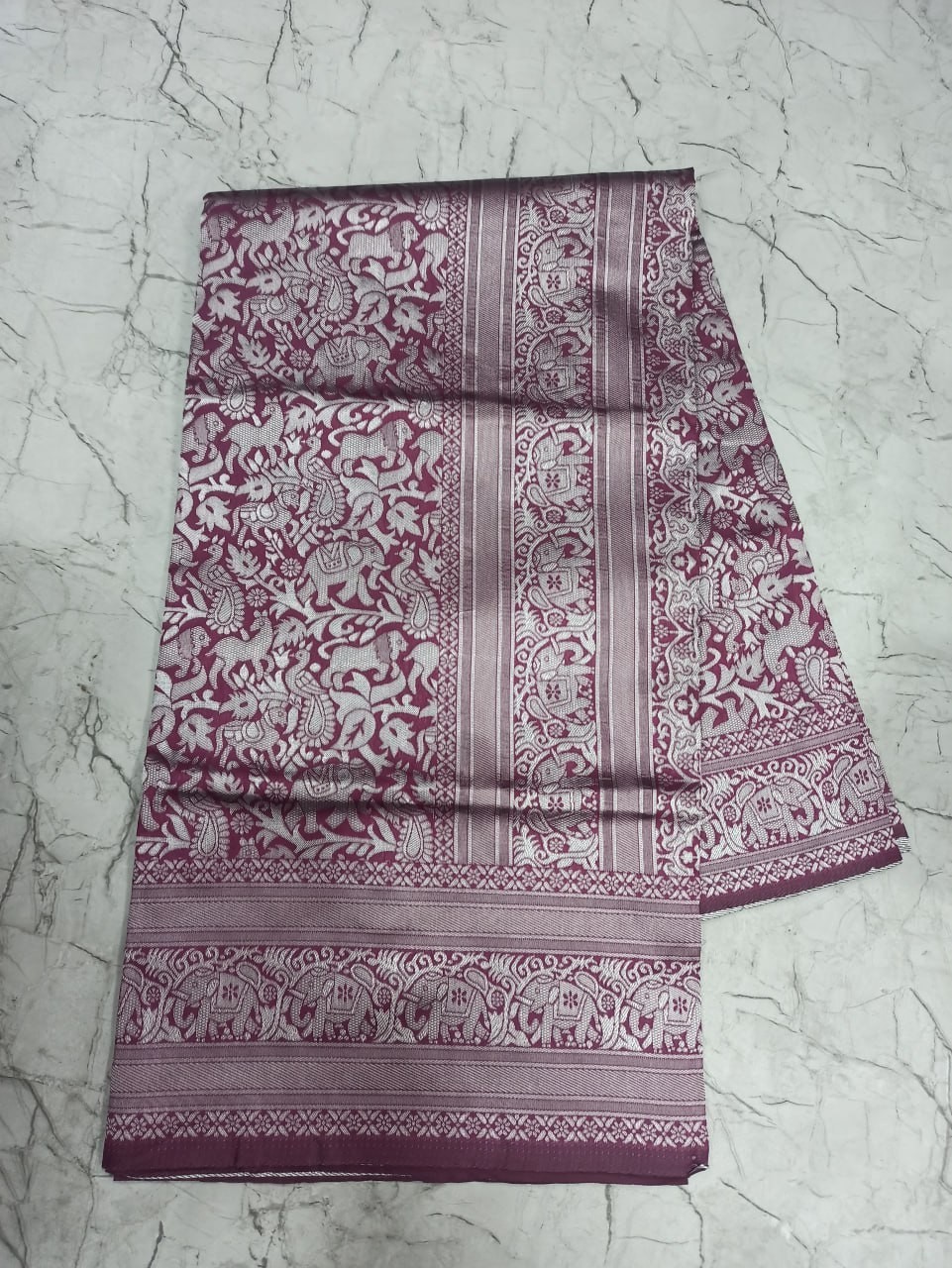 White Lichi Silk Saree with Red Blouse Indian Wedding Jacquard Border Sari
