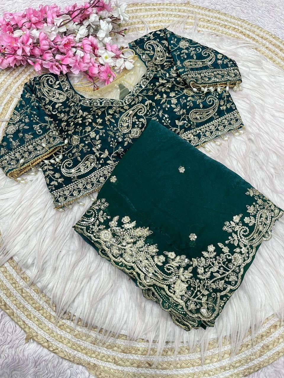 Designer Sari Bollywood Bridal Silk Saree Blouse South Indian Wedding Ready Made