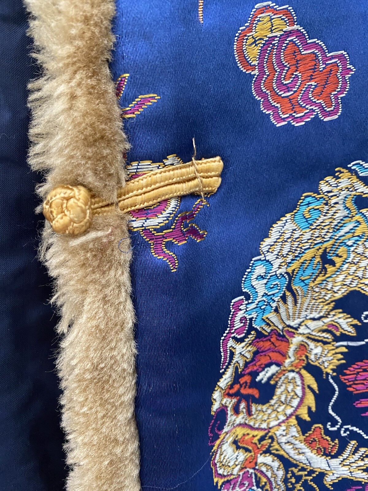 Vietnam Vest Ao DAI TRE EM Blue CHILD 12-14 Faux Fur traditional