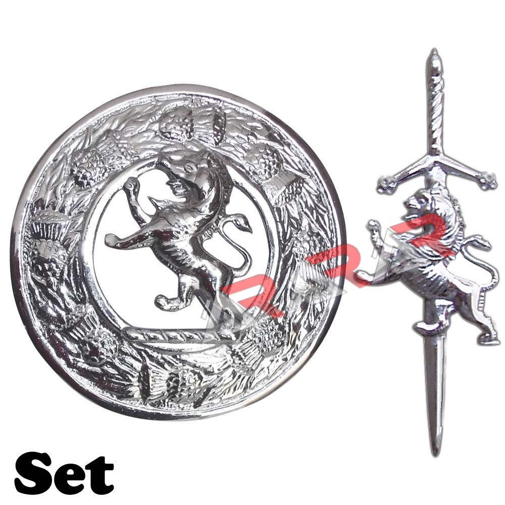 Brand New Rampant Lion Kilt Pin and Brooch Men Kilt Fly plaid Chrome Finish