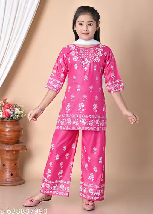PRINTED DAILY WEAR PRINTED KURTI AND PLAZZOS SET WITH DUPATTA PACK OF ONE