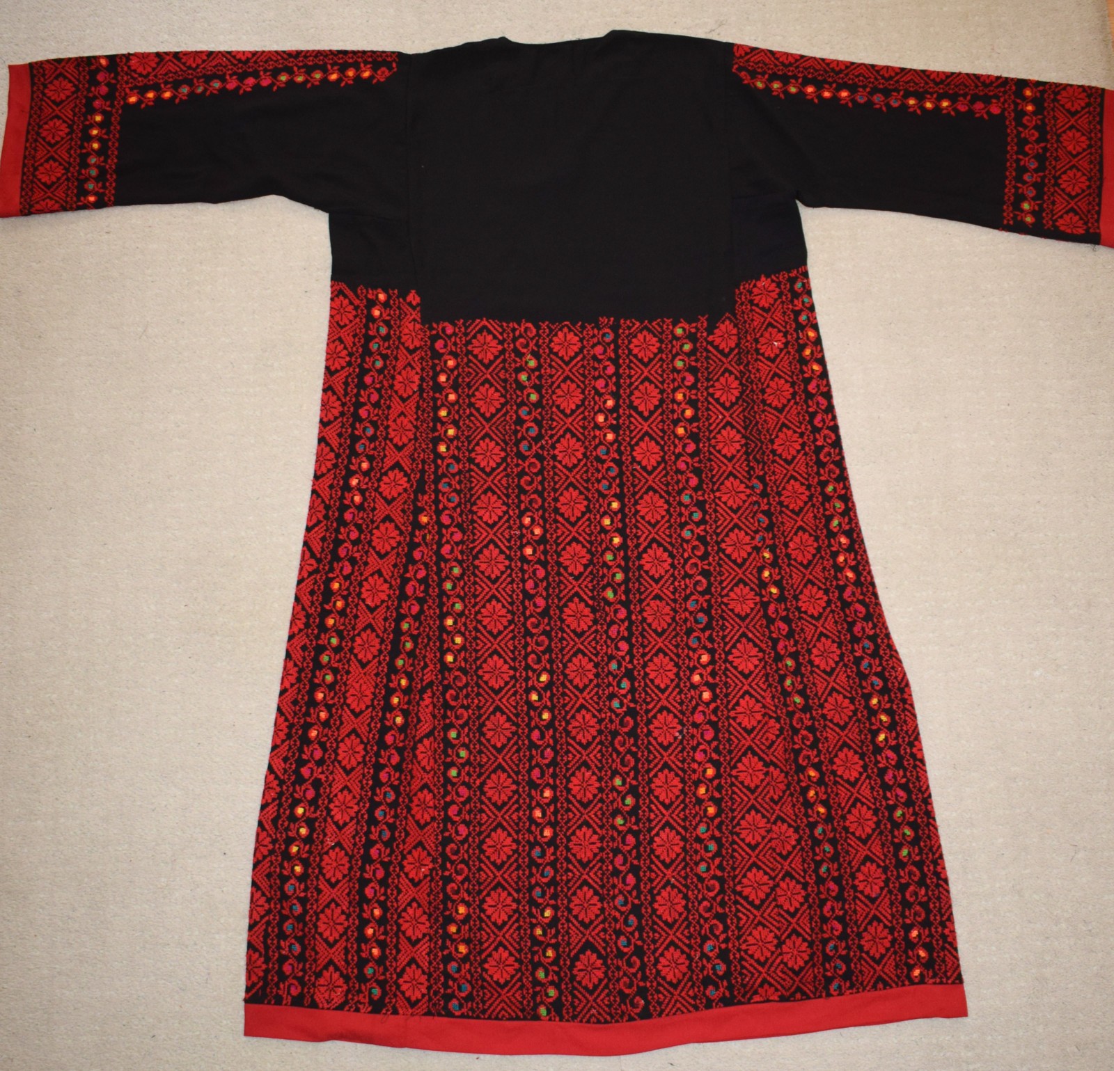 Hand Embroidered Bedouin Palestinian Thobe Kaftan Red Tatreez Boho Maxi Dress