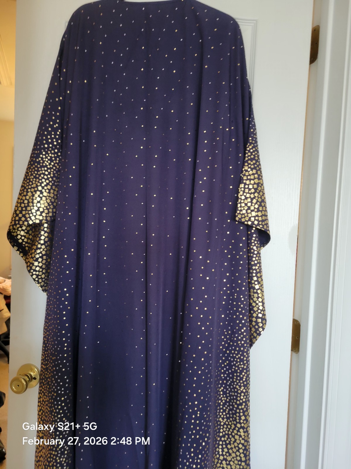 Women’s Blue and Gold Kaftan Dress, One Size, Middle Eastern Style