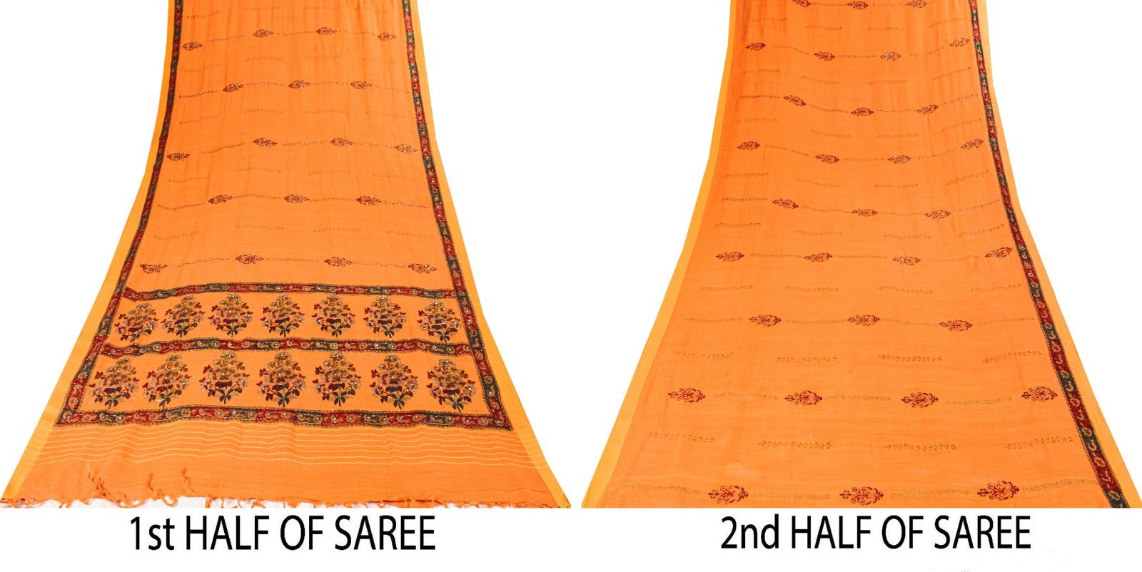 Sanskriti Vintage Brown Pure Woolen Saree Khari Hand Block Print-Embroidery Sari