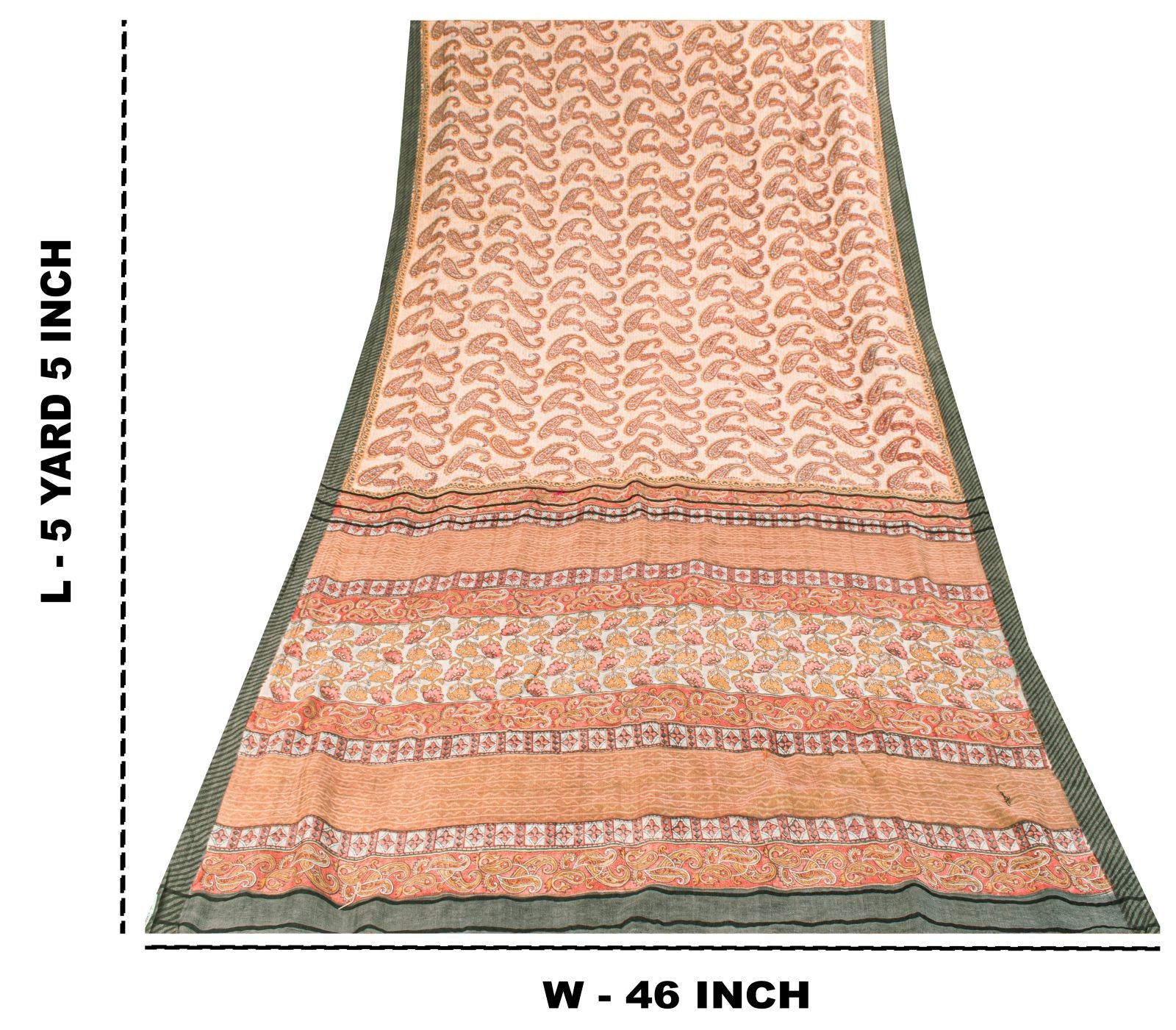 Sanskriti Vintage Indian Cream Sari 100% Pure Woolen Fabric Printed Soft Sarees