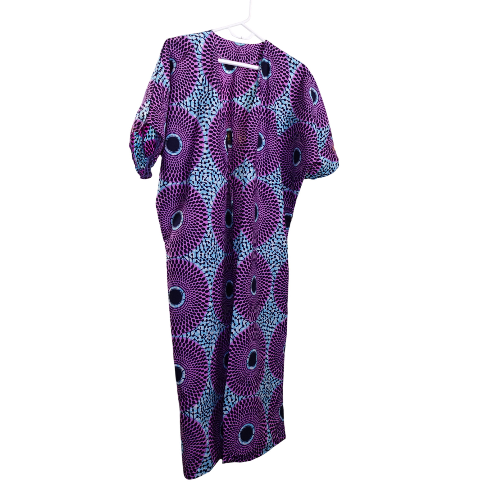 Super Chiganvy Wax African Robe Purple Blue Geometric Ankara Print Fabric One Sz