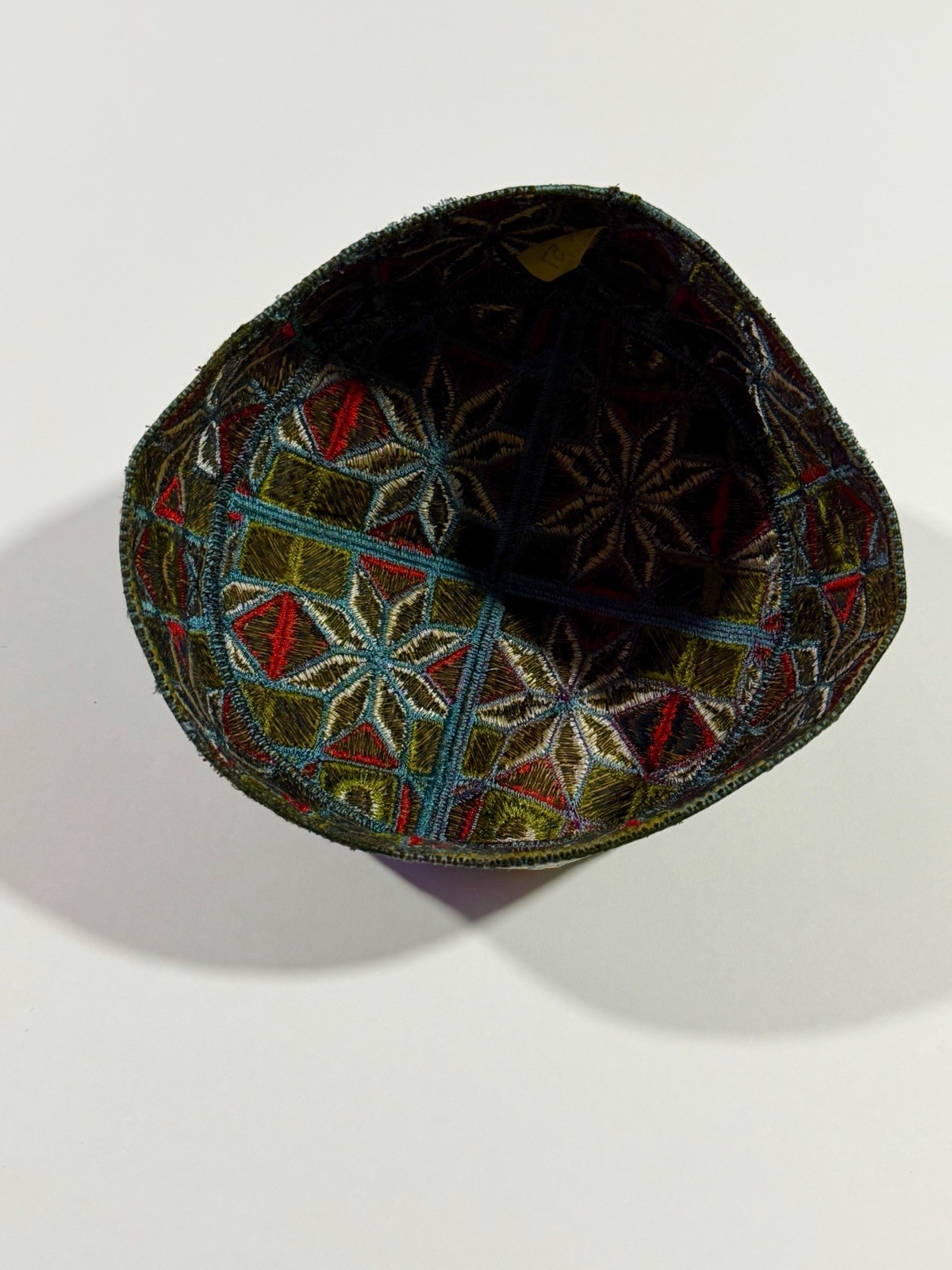 Handmade Embroidered Kufi Cap Cotton Multicolor Geometric Pattern Headwear