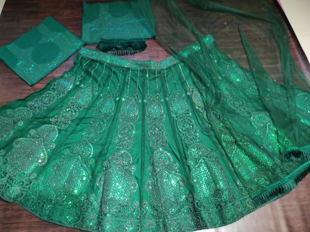 Attractive Designer Green Soft Net Lehenga Choli With Dupatta For Wedding