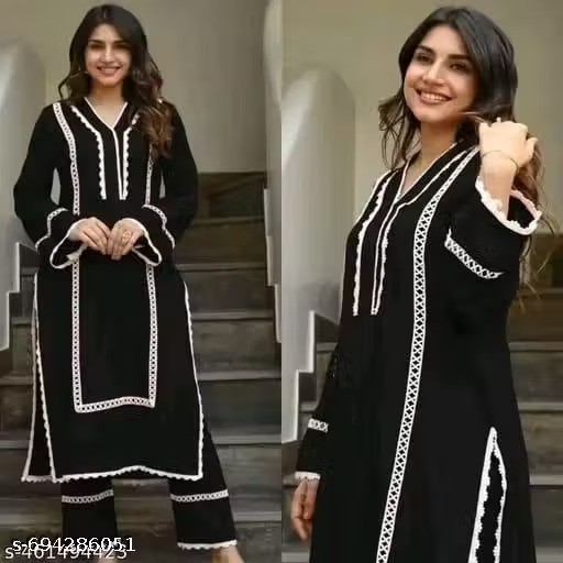 Indian Readymad Party Festive Wedding Rayon Kurta Kurti Pant Set for Women’s Gif