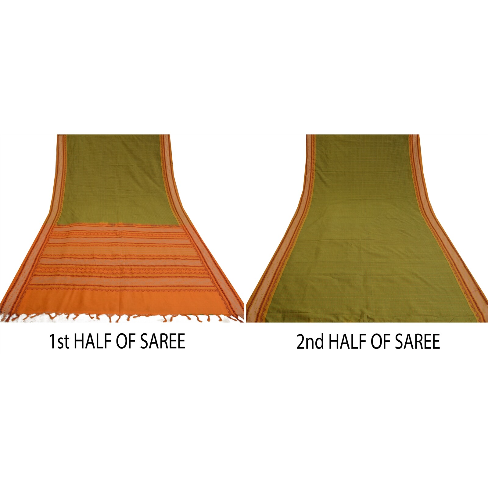 Sanskriti Vintage Green Sarees Blend Cotton Premium Sari Craft 5 Yard Fabric