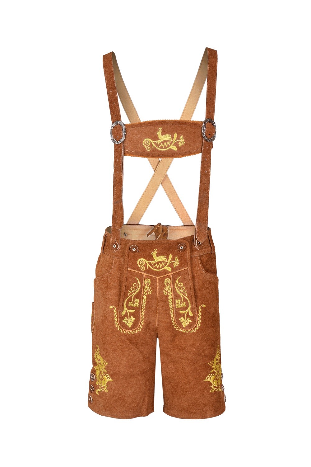 Oktoberfest Lederhosen Bavarian Men German Cowhide Real Leather Matching Shorts