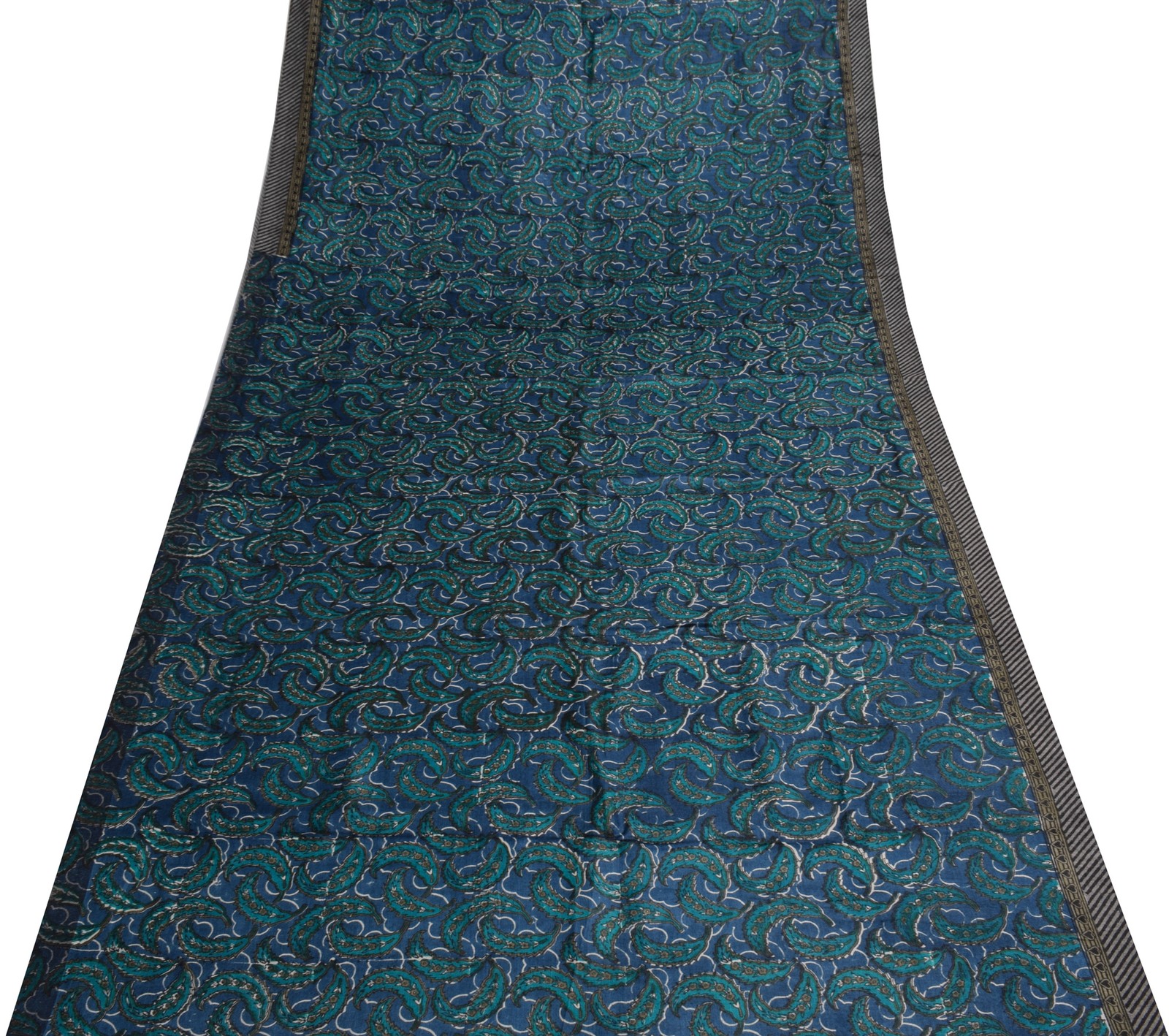 Sushila Vintage Blue Saree 100% Pure Woolen Floral Printed & Woven Sari Fabric