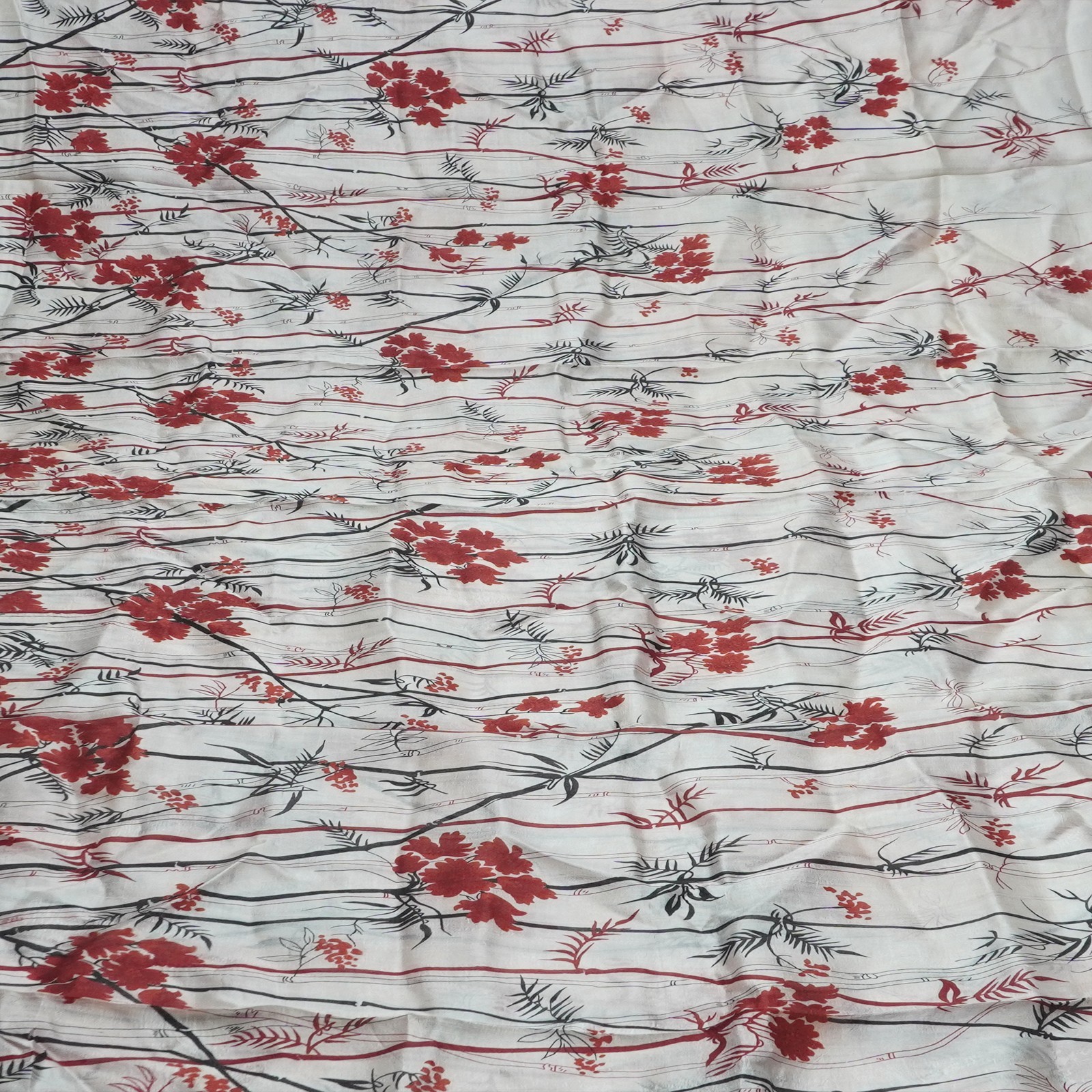 Vintage Off-White Sarees 100% Pure Silk Floral Printed Sari 6YD Craft Fabric