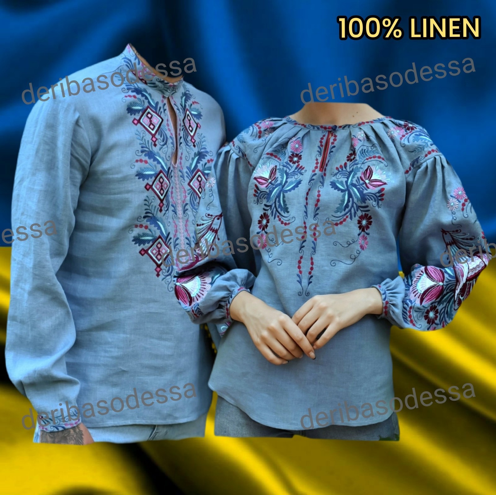 Linen 100% S,M,L,XL,2XL,3XL Traditional Ukrainian embroidered blouse Vyshyvanka.