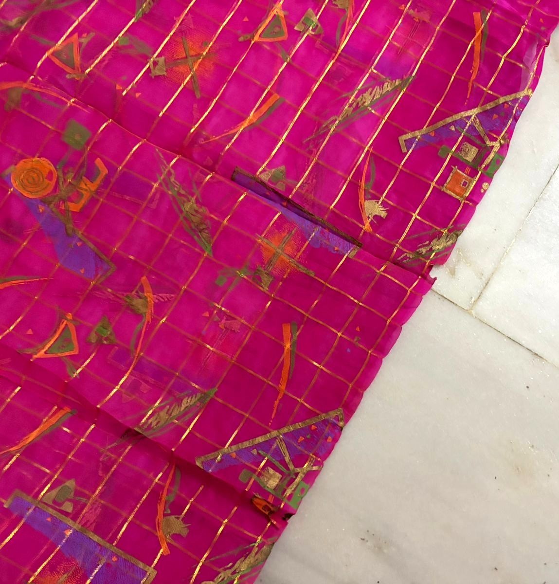 Pink Gold Embroidered Tissue Silk Saree for Women