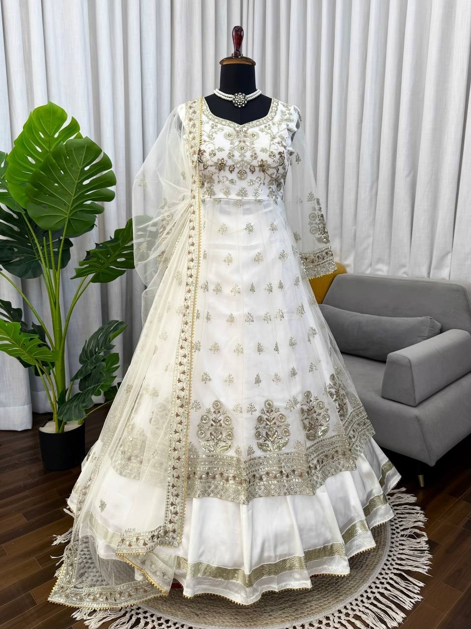 Latest New Soft Net White Top Lehenga With Dupatta For Indian Ethnic Wear