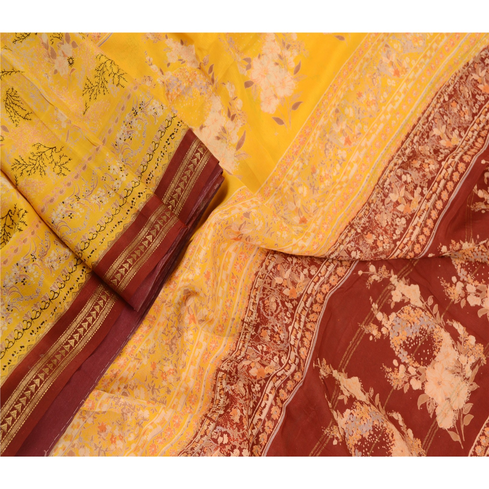 Sanskriti Vintage Sarees Printed Quilting Felting Craft Fabric Pure Silk Sari