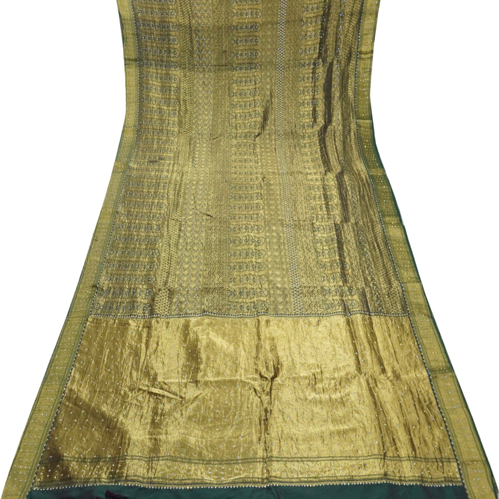 Vintage Green Saree 100%Pure Silk Zari Handwoven Brocade Wedding Sari 5YD Fabric