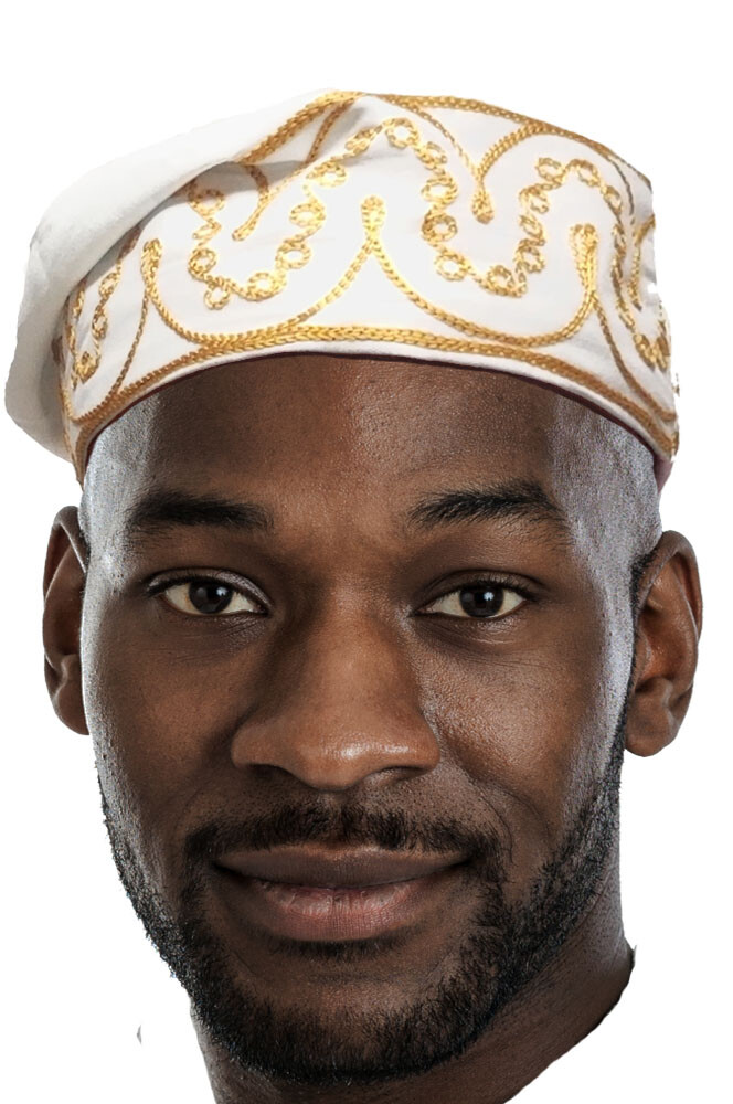 Off White African Cotton Kufi Hat with Gold Emboridery DPH3842