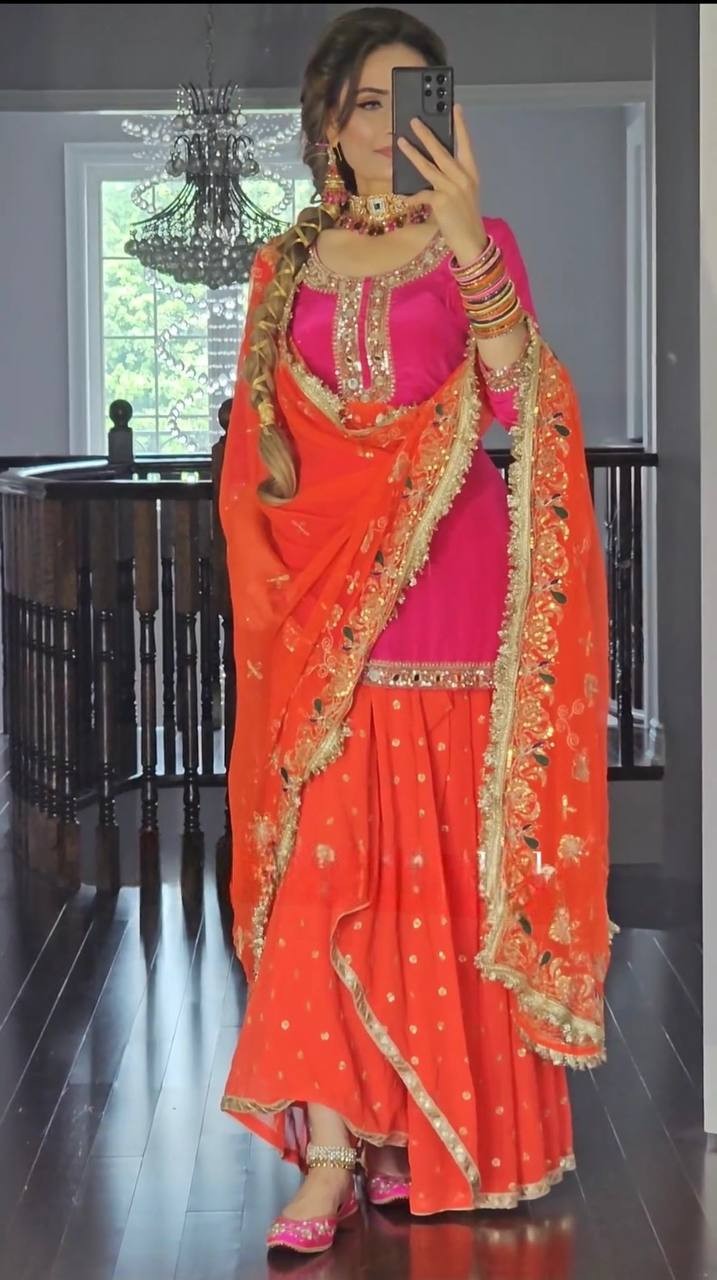 Pakistani top dhoti with duptta Designer Embroidered Wedding And Party Dress Set