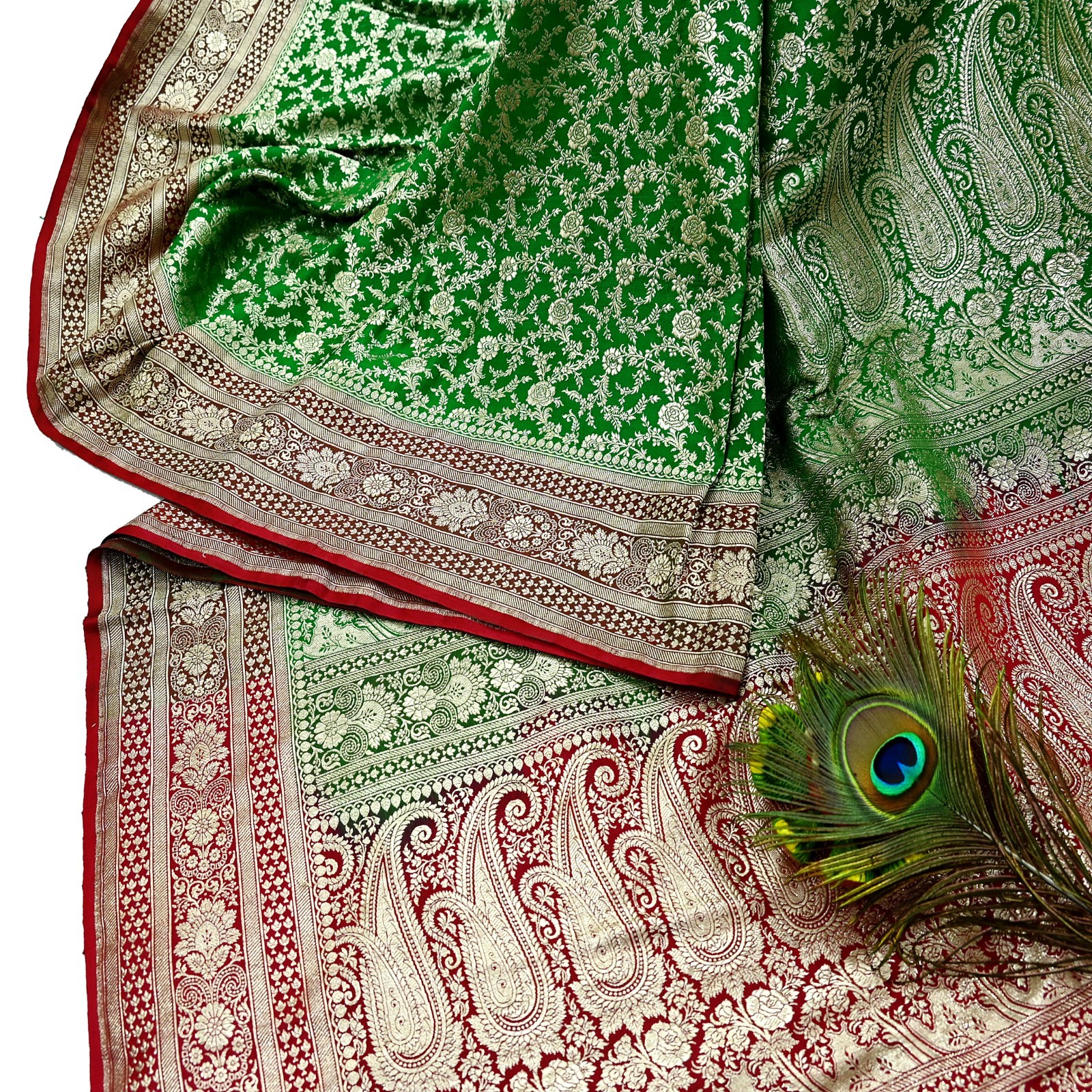 Vintage Banarasi Saree Pure Satin Silk Woven Brocade Zari Fabric sari 5yd Ethnic