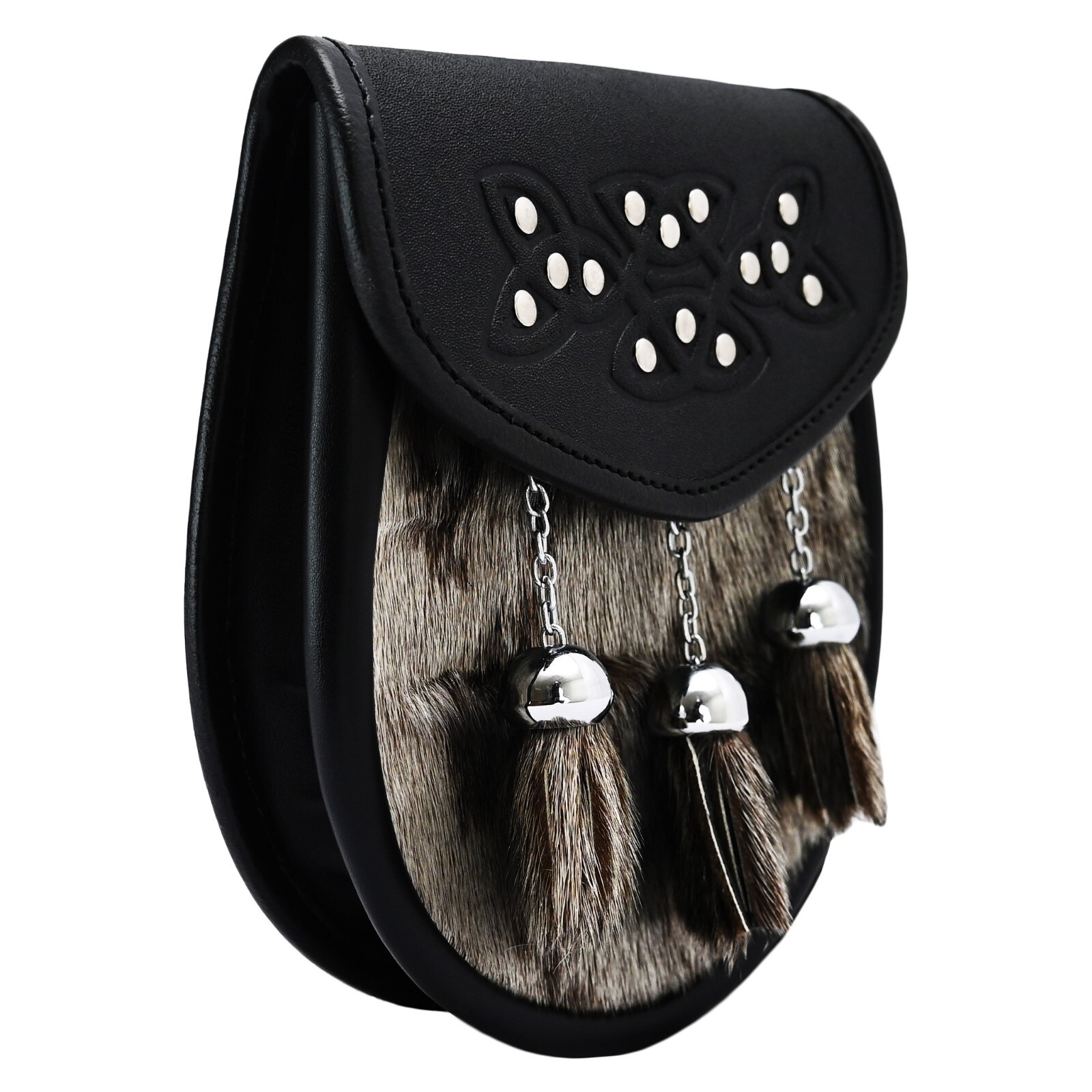 Scottish Sporran Thistle Brown Rabbit Fur with Stone Artwork Highlander Sporran