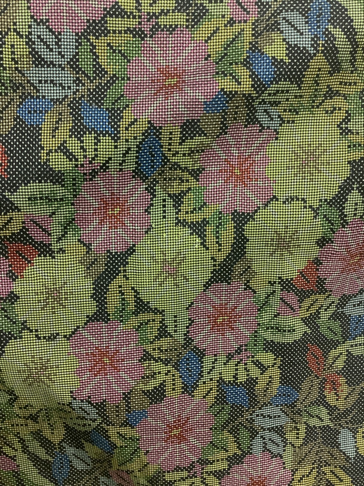 Japanese Vintage Kimono Polyester Black Flower Expensive Dirt Height 59.05in