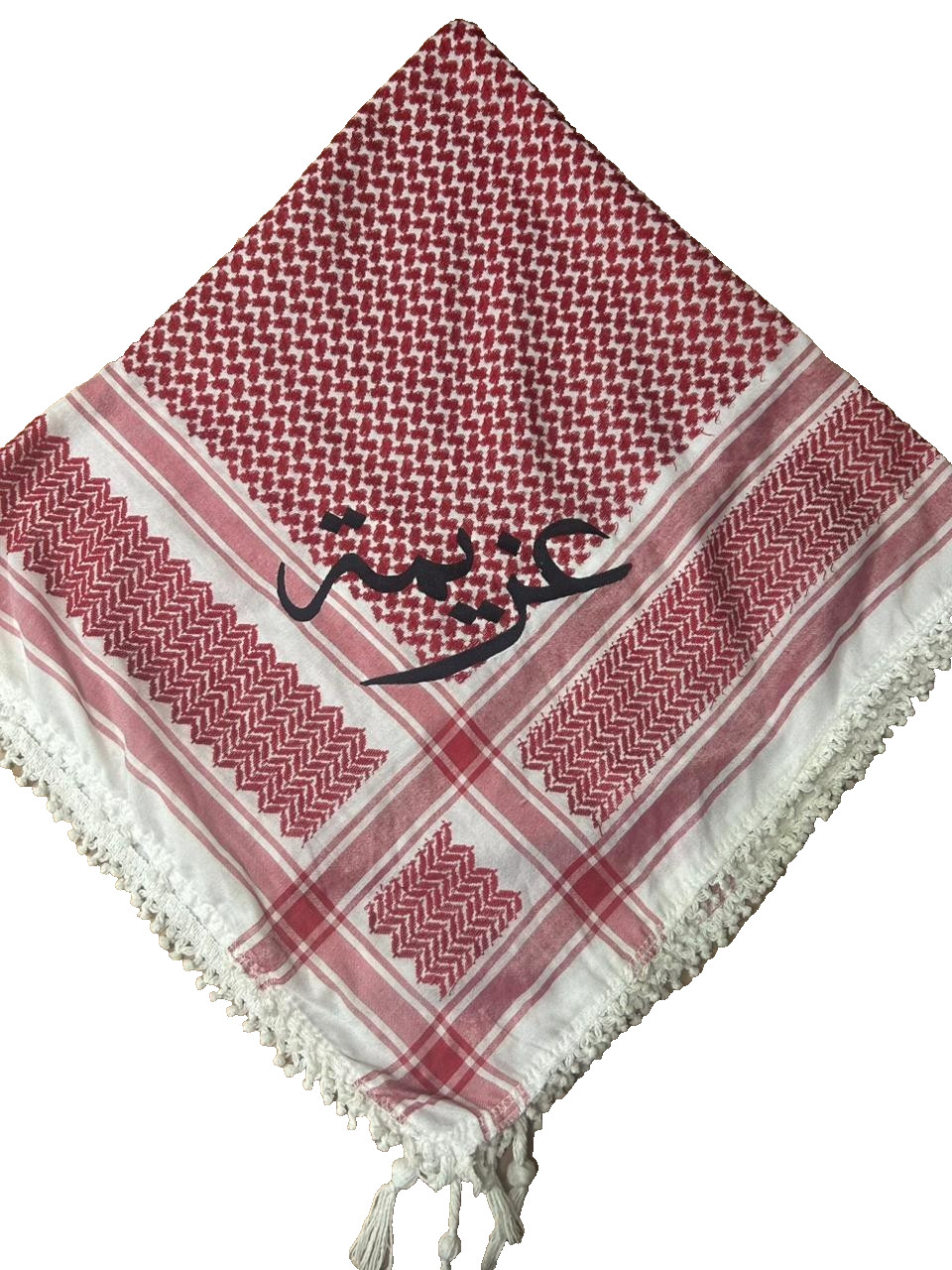 Authentic Jordanian Red White Shemagh Keffiyeh Handmade Tassels Embroidered Azim