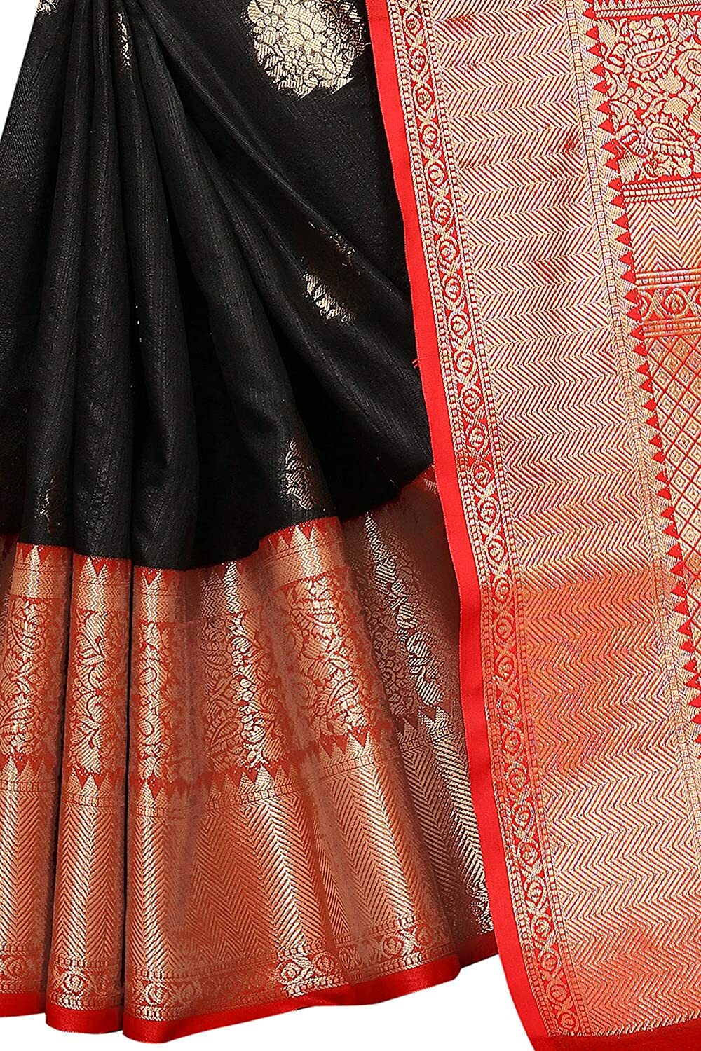 Silk Zone Women’s Banarasi Art Silk Saree With Un-stitched Blouse (Black)