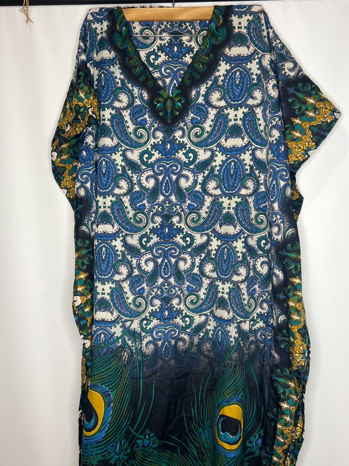 Indian Peacock Caftan Kaftan Dress Paisley Print Tunic Beach Cover Up Made India