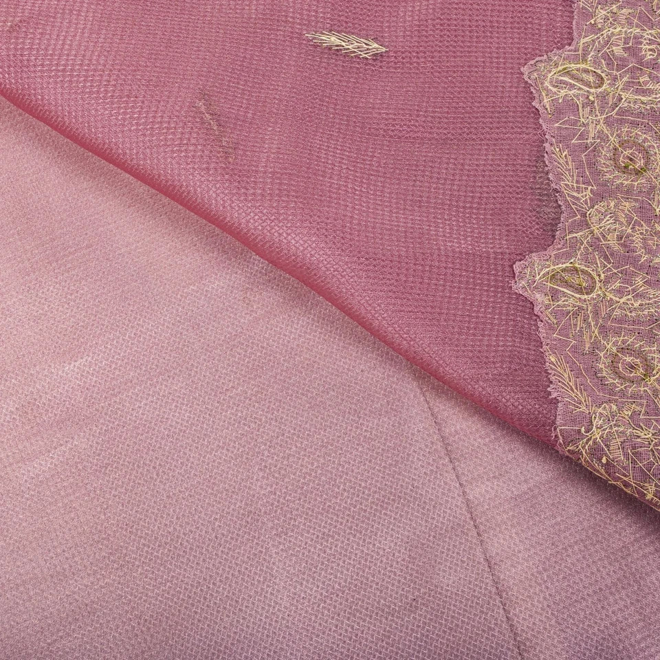 Sanskriti Vintage Saree Pink Art Silk Hand Embroidered Zardozi Fabric 6Yard Sari