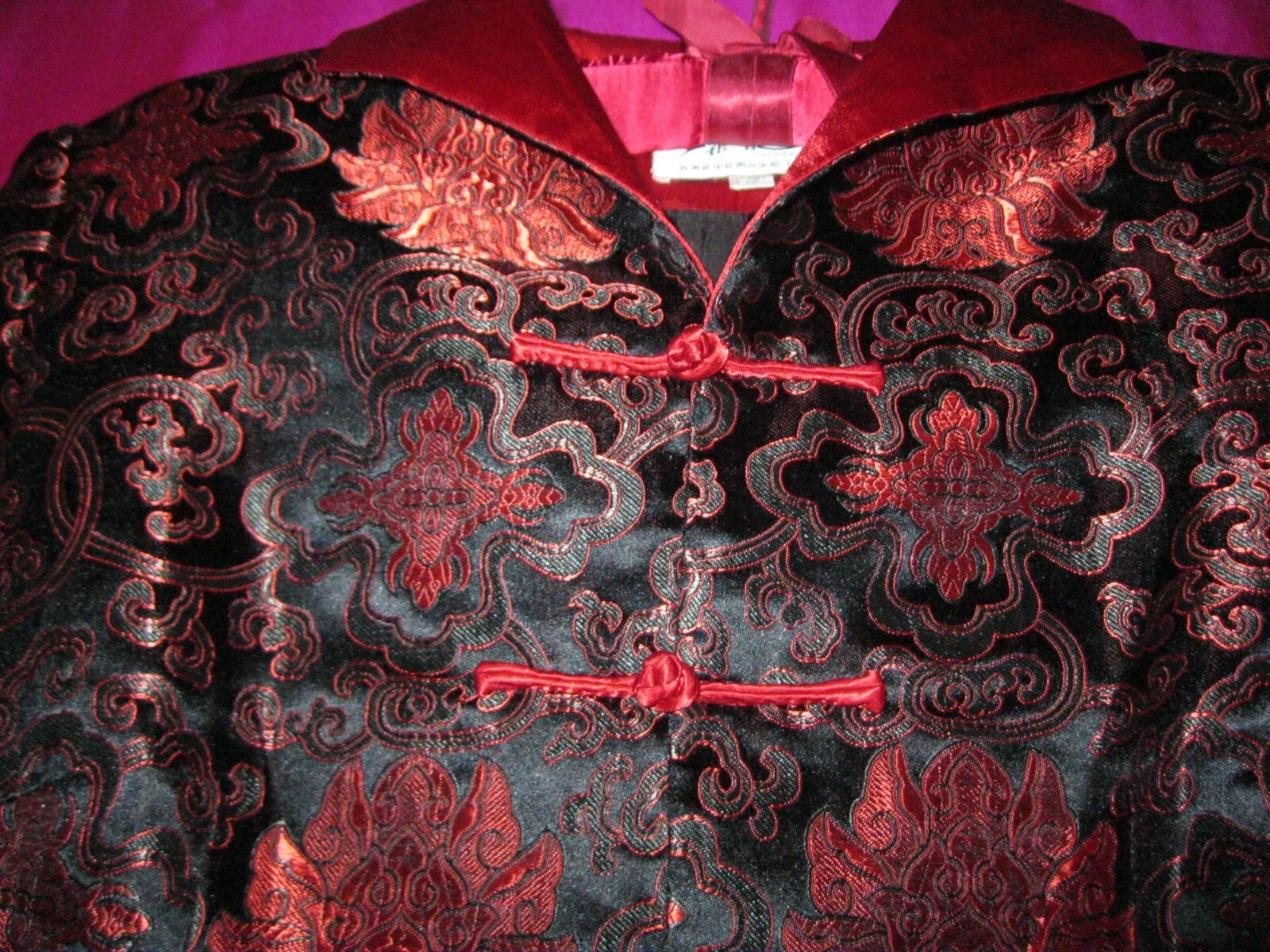 CHINESE, BLACK JACKET W/ RED COLORED DESIGNS, SZ. S., NEW.