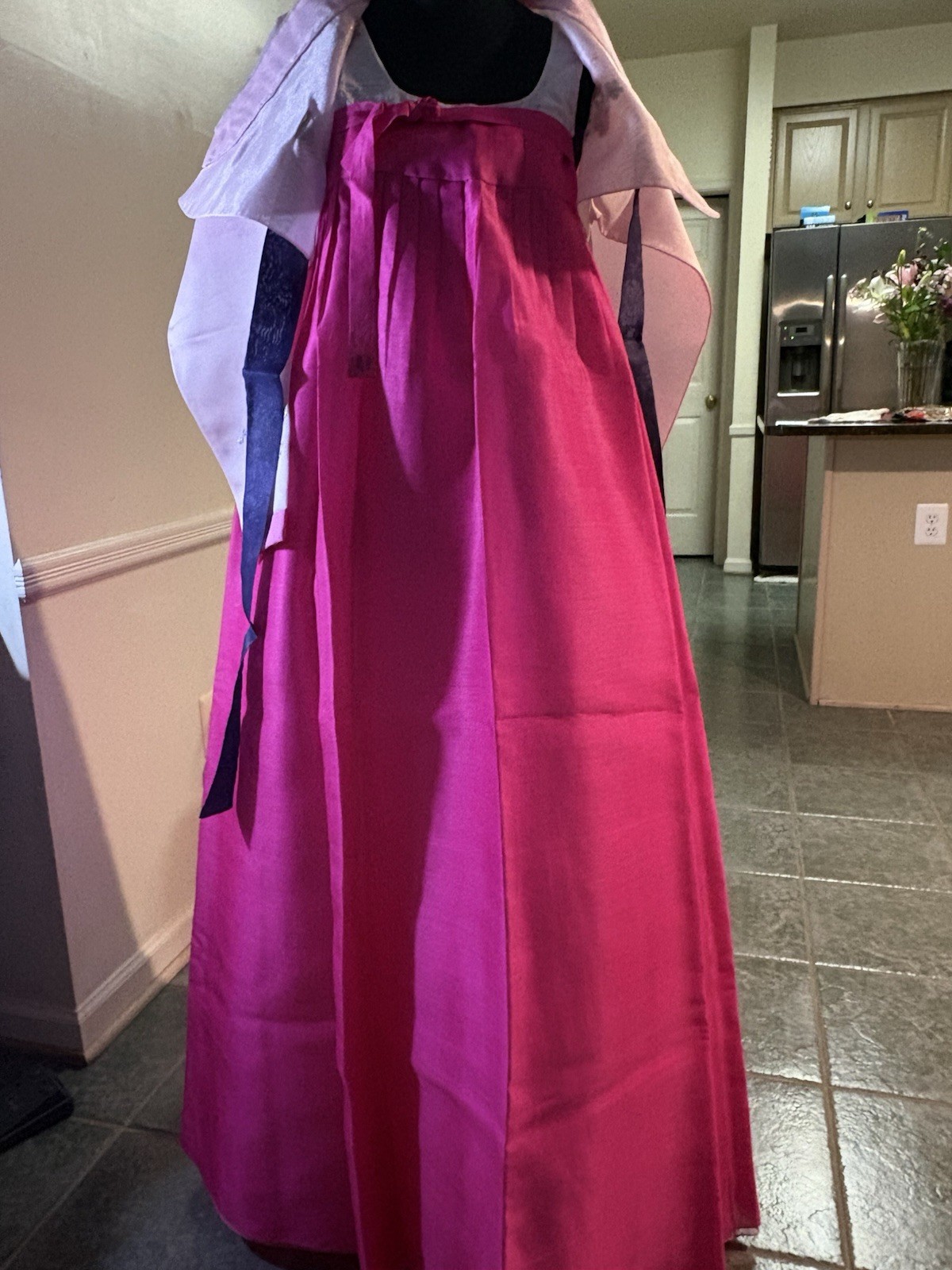 Bead embroidery Korean Hanbok W/ Vest 한복 water silk Handmade 3 Pc Sets