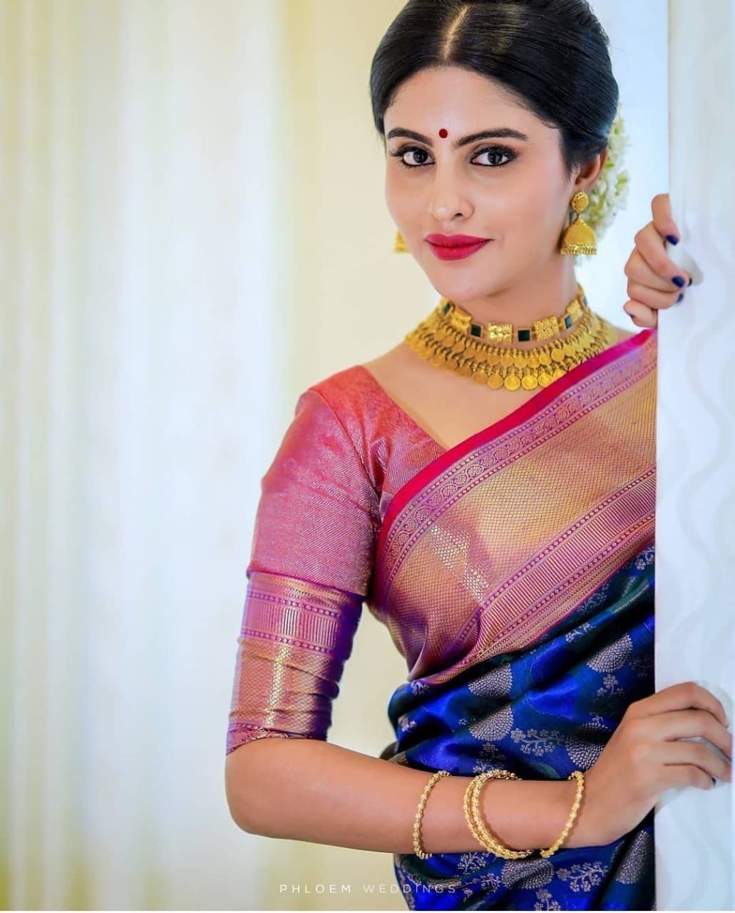 Designer Sari Soft Lichi Silk Jari Bridal Saree Blouse South Indian Party Wear