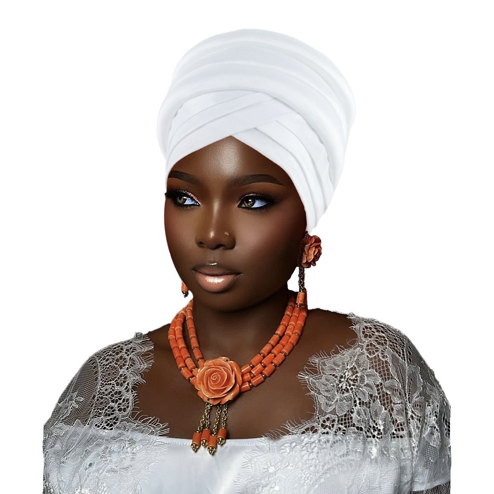 Nigeria Women Aso Oke Auto Gele Headtie African Headwear Beanie Bonnet Headscarf