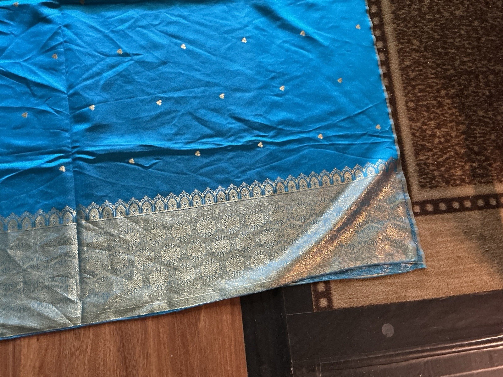 Brocade Jacquard Blue Kameez Kurta Kurti Tunic 46” Bust, 40” Long, New Dupatta