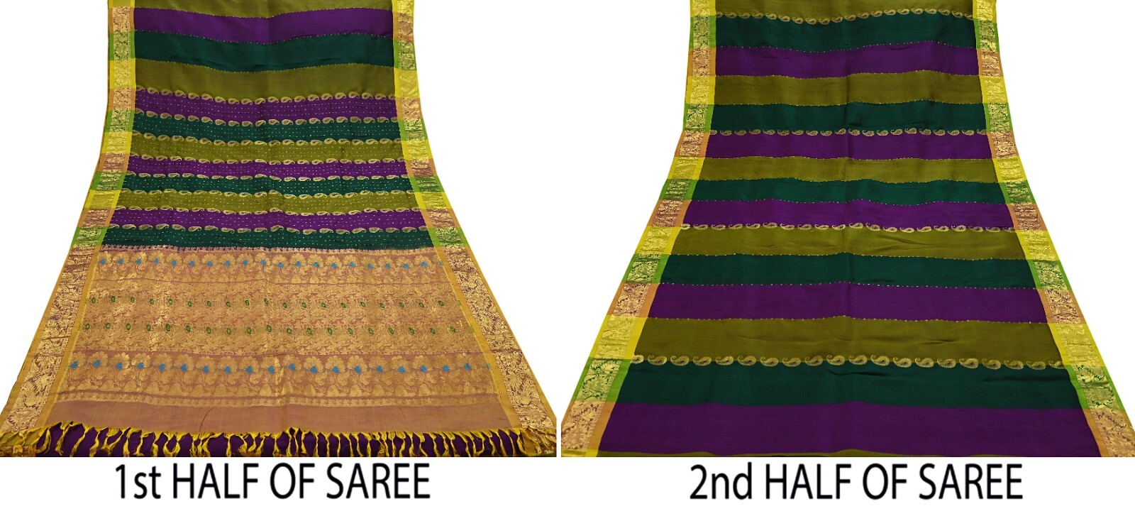Vintage Heavy Sari Multi Kanjivaram Saree Pure Silk Ethnic Zari 5Yd Craft Fabric