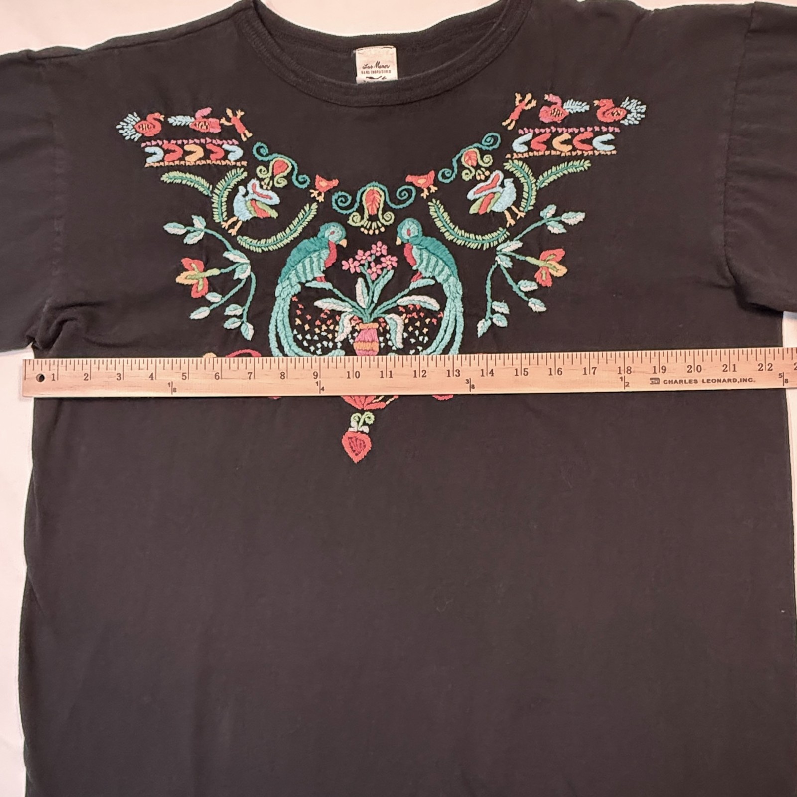 Guatemalan Sz XL (Women) Sz L (Men) Embroidered Black T-shirt Bird Folk Art Tee
