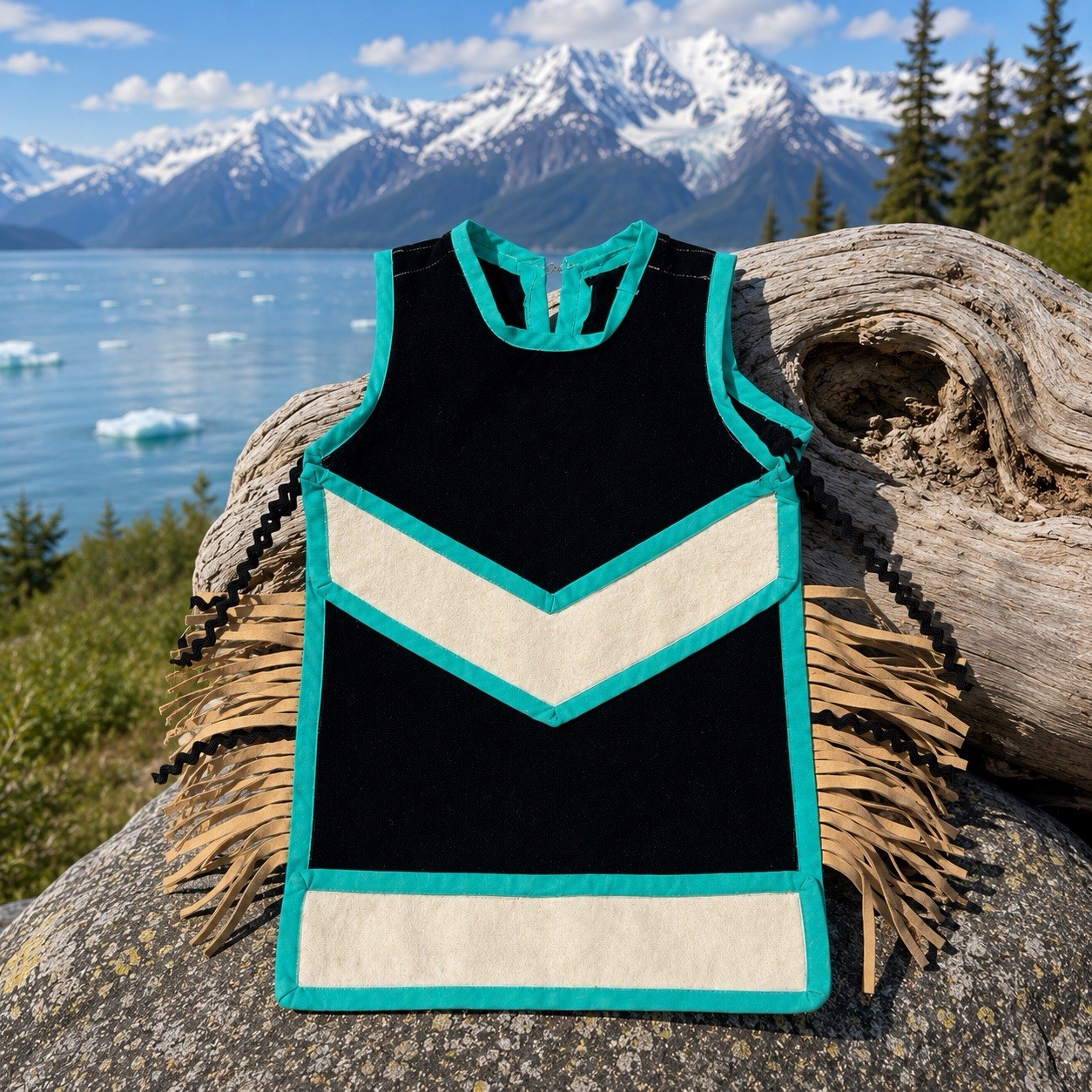 Alaska Native Style Child’s Regalia Vest Fringe Vtg Dance Turquoise Celebration