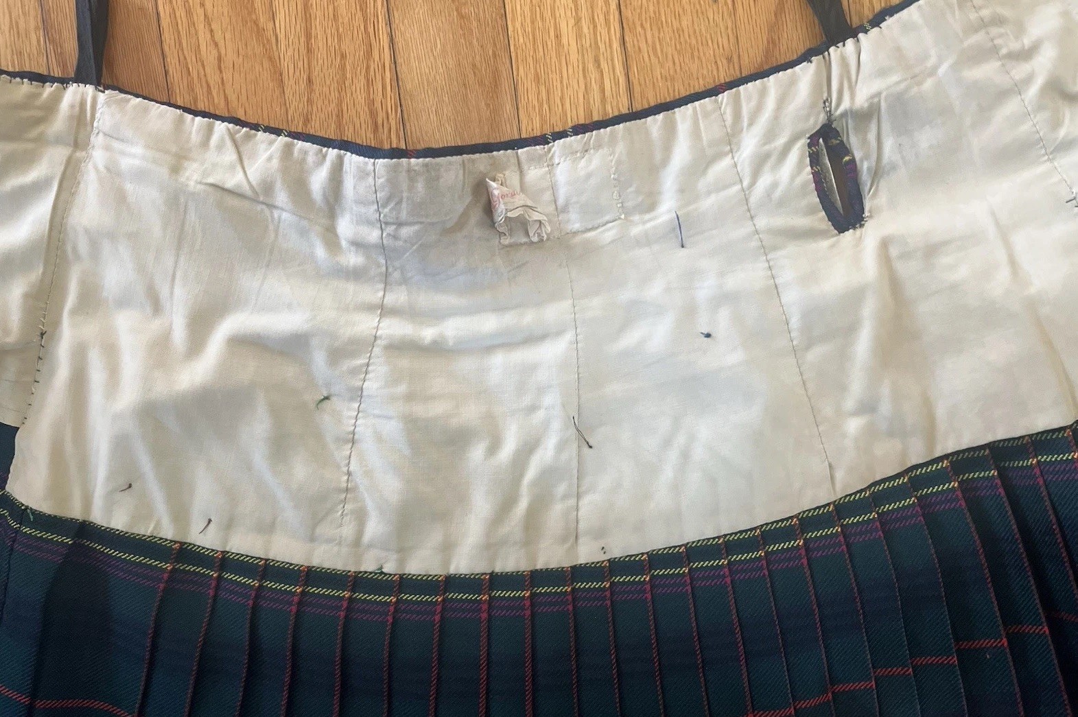 Vintage Thomas Gordon Kilt Green Plaid Kennedy Tartan in Modern Colors w/ Pin