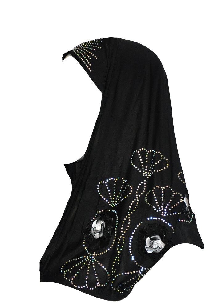 Black Embellished One Piece Kuwaiti Hijab