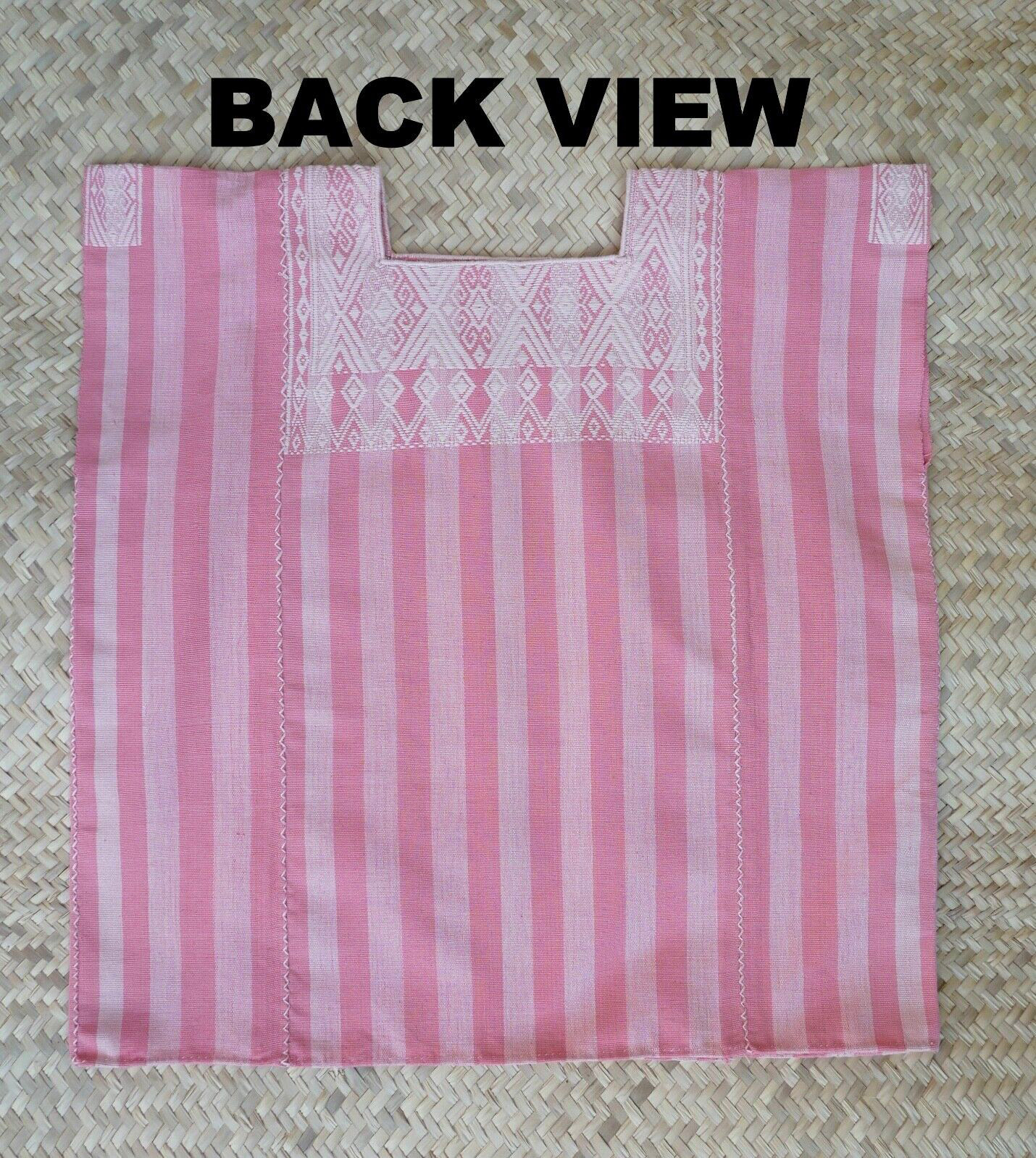 Huipil Top Mayan Two Tone Peach Stripe Handwoven Backstrap Loom Chiapas Mexico