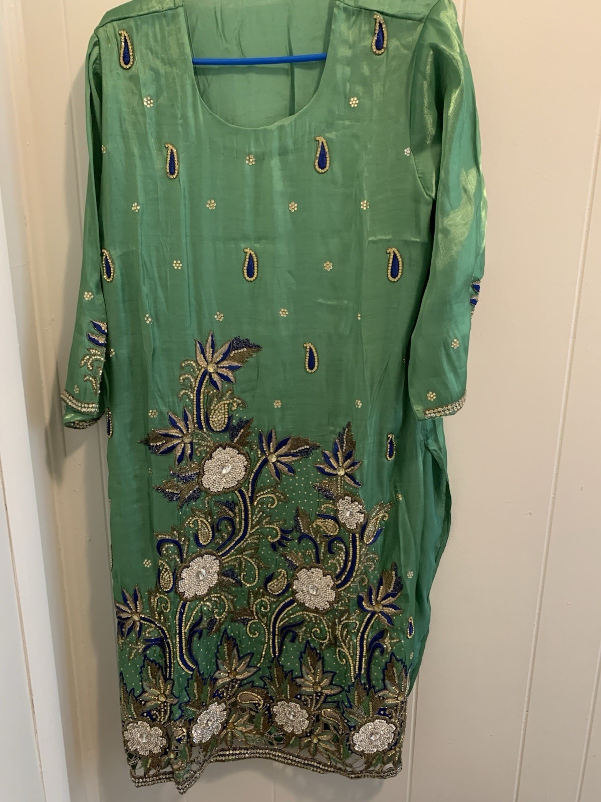 Indian/pakistani Women Green And Blue Shalwar Kmmeez Brand New