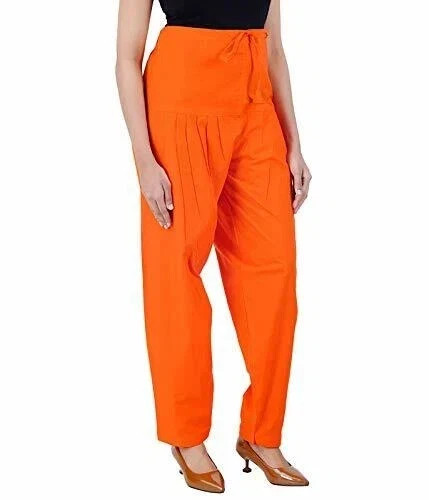 Cotton Salwar Women Bottom Women Patiala Regular Paint Fit Size Salwar Orange