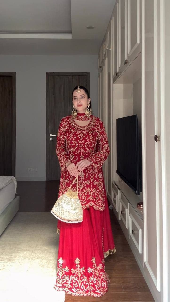 Elegant Ethnic Wear Faux Georgette Kurta Palazzo With Dupatta For Wedding