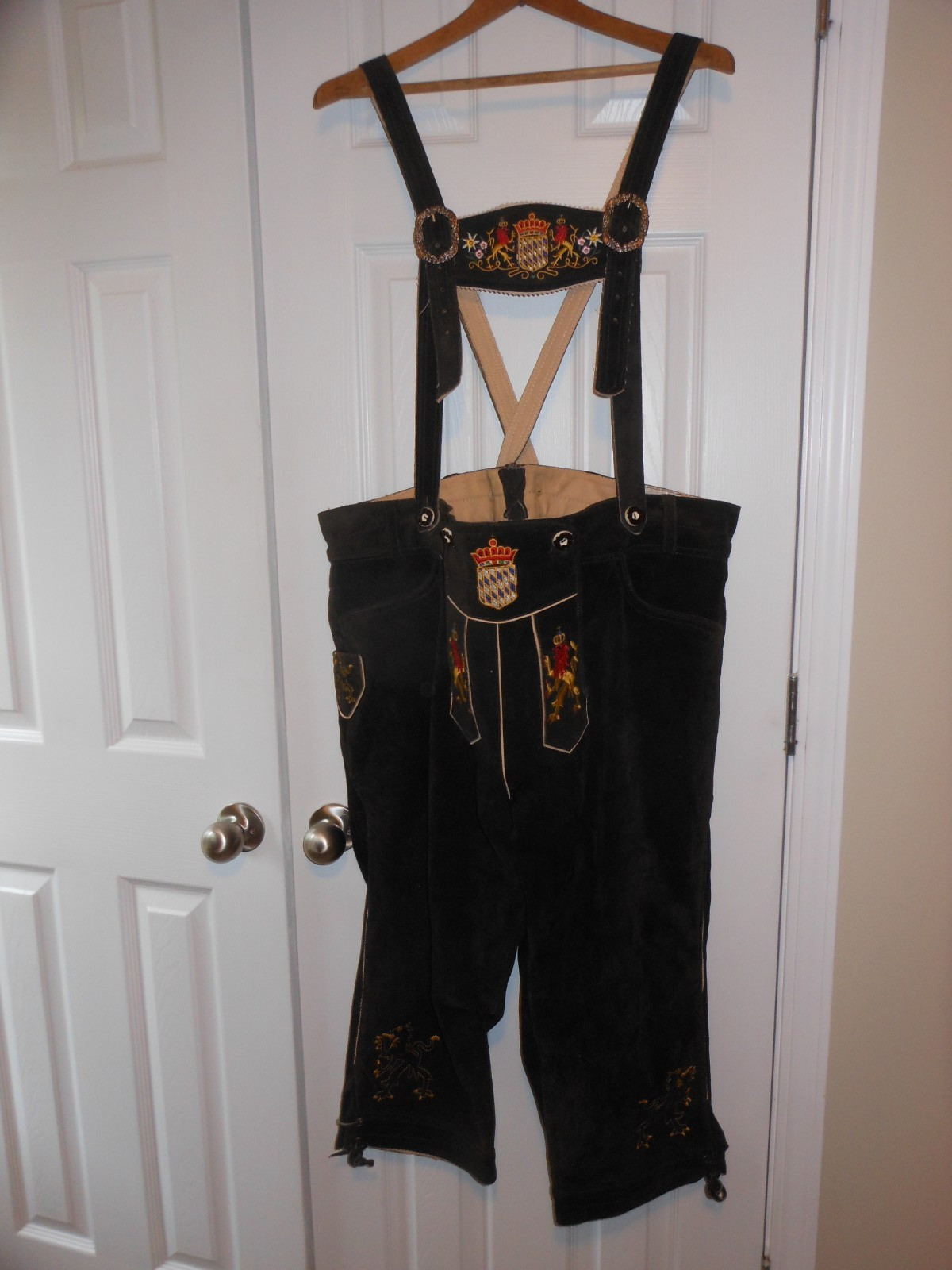 Lederhosen, men, long, size 48, used embroidered, linned