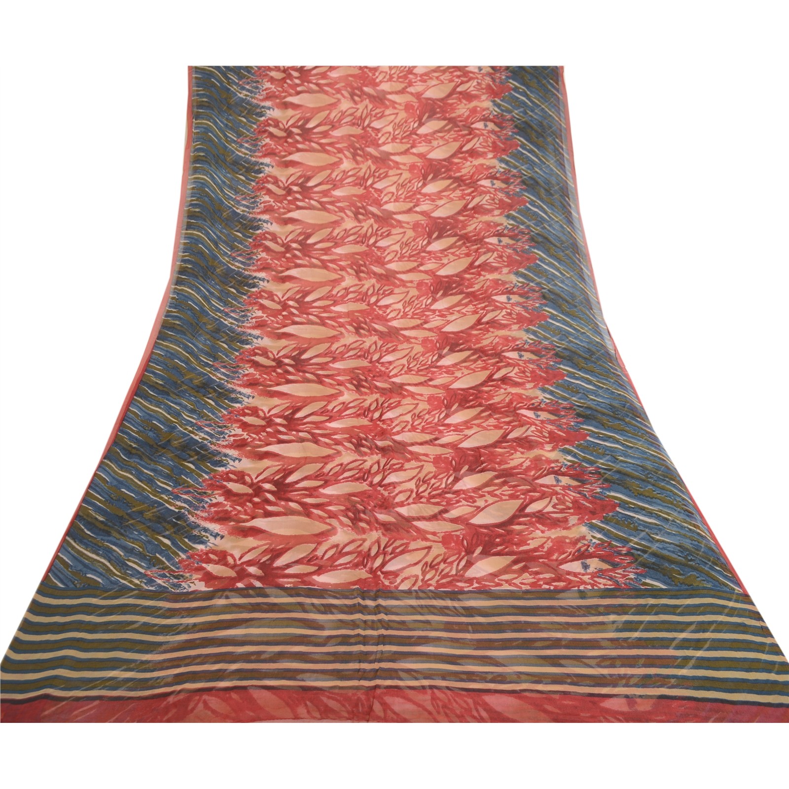 Sanskriti Vintage Dark Red Sarees Pure Georgette Printed Sari 6Yd Craft Fabric